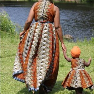 African maxi dress with matching toddler dress.